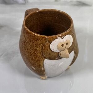 Vintage Figural Owl Coffee Mug Pottery Handmade Anthropomorphic Nishio 1978